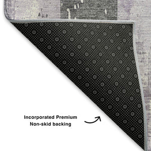 HomeRoots 9' X 12' Stylish Lavender & Gray Striped Washable Area Rug with UV Protection for Modern Spaces 706300