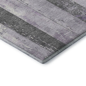 HomeRoots 9' X 12' Stylish Lavender & Gray Striped Washable Area Rug with UV Protection for Modern Spaces 706300