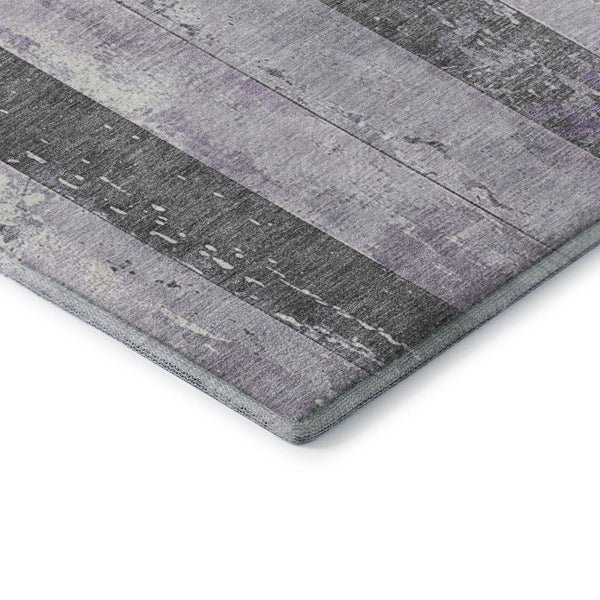 HomeRoots 9' X 12' Stylish Lavender & Gray Striped Washable Area Rug with UV Protection for Modern Spaces 706300