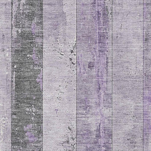 HomeRoots 9' X 12' Stylish Lavender & Gray Striped Washable Area Rug with UV Protection for Modern Spaces 706300