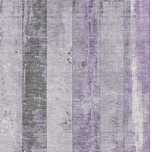HomeRoots 9' X 12' Stylish Lavender & Gray Striped Washable Area Rug with UV Protection for Modern Spaces 706300