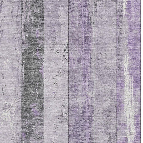 HomeRoots 9' X 12' Stylish Lavender & Gray Striped Washable Area Rug with UV Protection for Modern Spaces 706300