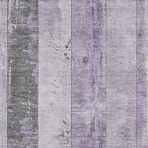 HomeRoots 10' X 14' Stylish Lavender & Gray Striped Washable Area Rug with UV Protection for Modern Homes 706301