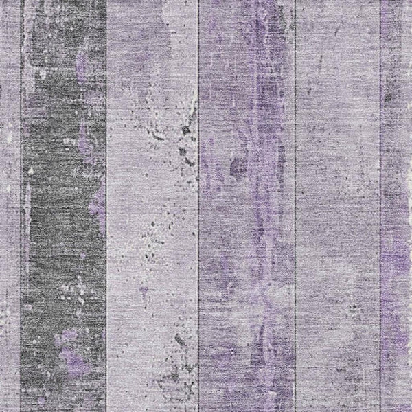 HomeRoots 10' X 14' Stylish Lavender & Gray Striped Washable Area Rug with UV Protection for Modern Homes 706301