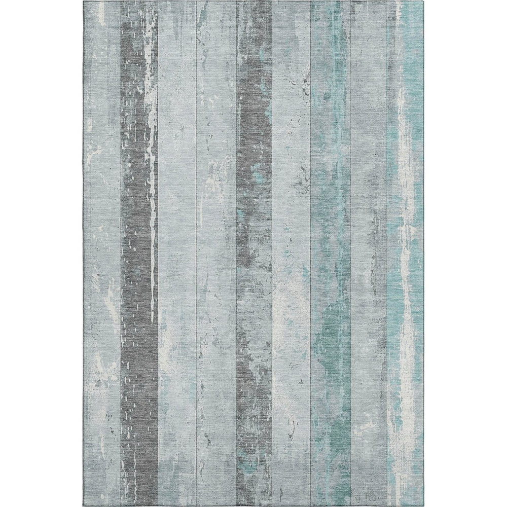 HomeRoots 5' X 8' Coastal-Inspired Pale Aqua & Gray Striped Washable Area Rug with UV Protection & Durability 706303