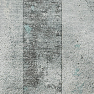HomeRoots 8' Pale Aqua & Gray Striped Washable Round Rug - UV Protected, Non-Slip, Stain-Resistant Design! 706304