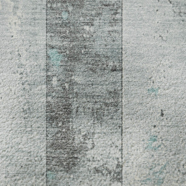 HomeRoots 8' Pale Aqua & Gray Striped Washable Round Rug - UV Protected, Non-Slip, Stain-Resistant Design! 706304