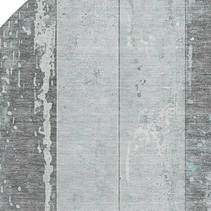 HomeRoots 8' Pale Aqua & Gray Striped Washable Round Rug - UV Protected, Non-Slip, Stain-Resistant Design! 706304