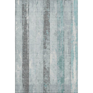 HomeRoots 8' X 10' Pale Aqua and Gray Striped Washable Area Rug with UV Protection for Family-Friendly Spaces 706305