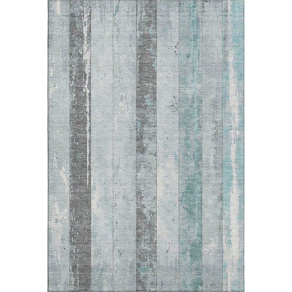 HomeRoots 8' X 10' Pale Aqua and Gray Striped Washable Area Rug with UV Protection for Family-Friendly Spaces 706305