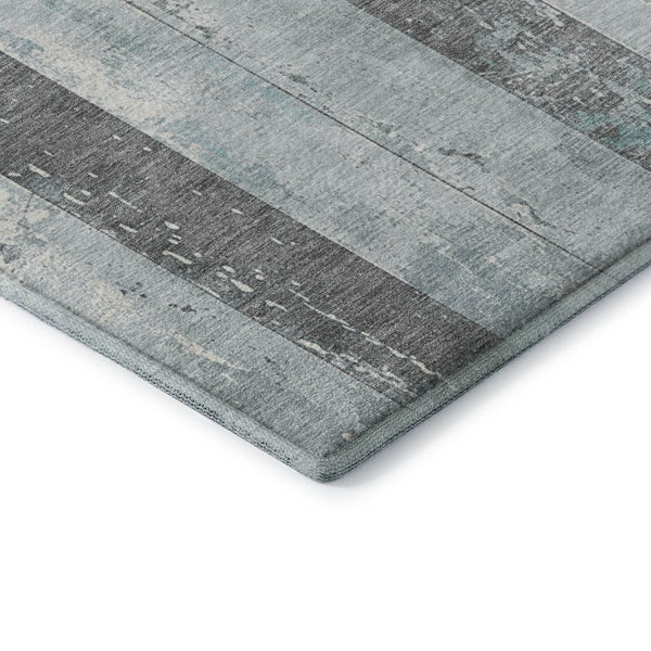 HomeRoots 8' X 10' Pale Aqua and Gray Striped Washable Area Rug with UV Protection for Family-Friendly Spaces 706305
