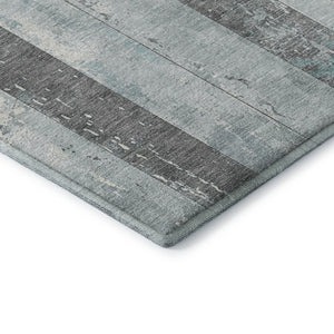 HomeRoots 9' X 12' Striped Washable Area Rug in Pale Aqua & Gray – UV Protected, Soft, Durable, Non-Slip Design 706306