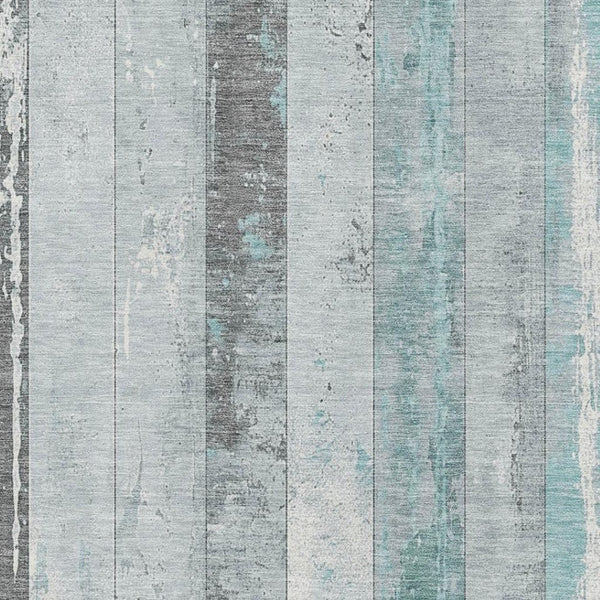 HomeRoots 9' X 12' Striped Washable Area Rug in Pale Aqua & Gray – UV Protected, Soft, Durable, Non-Slip Design 706306