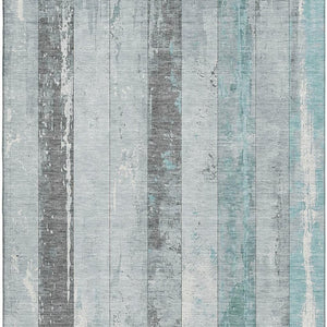 HomeRoots 9' X 12' Striped Washable Area Rug in Pale Aqua & Gray – UV Protected, Soft, Durable, Non-Slip Design 706306