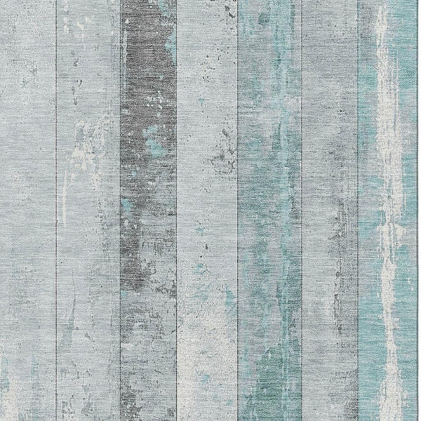HomeRoots 10' X 14' Washable Pale Aqua & Gray Striped Area Rug - UV Protected, Durable, Stylish for Any Space 706307