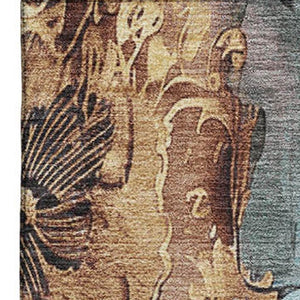 HomeRoots 5' X 8' Floral Area Rug in Blue, Gold & Copper – Washable, UV-Protected, Durable & Stylish Design! 706309