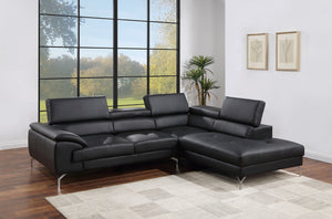 English Elm Black Bonded Leather Sectional 2-Pc Sofa Set with Adjustable Headrests, Plush Arms & Metal Legs B011S01200