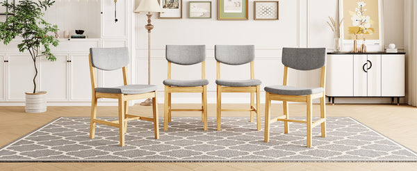 English Elm 4-piece Farmhouse Solid Wood Dining Chairs Upholstered Gray Fabric Curved Back Seating Natural N752P368504A