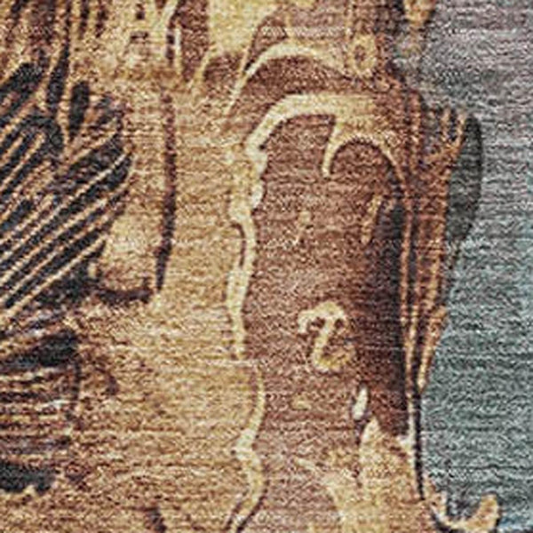 HomeRoots 8' X 10' Floral Area Rug in Blue, Gold & Copper - Washable, UV-Protected, and Stain-Resistant Design 706311