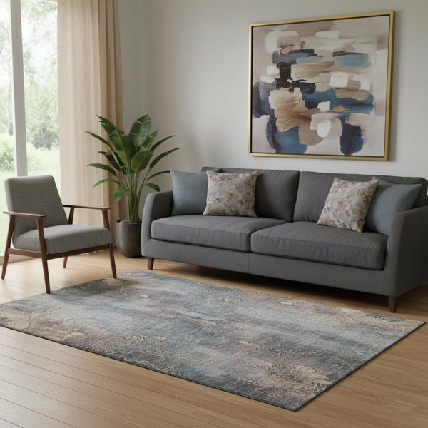 HomeRoots 5' X 8' Gray and Beige Floral Area Rug - Washable, UV Protected, Stylish, Durable for High Traffic Areas 706315