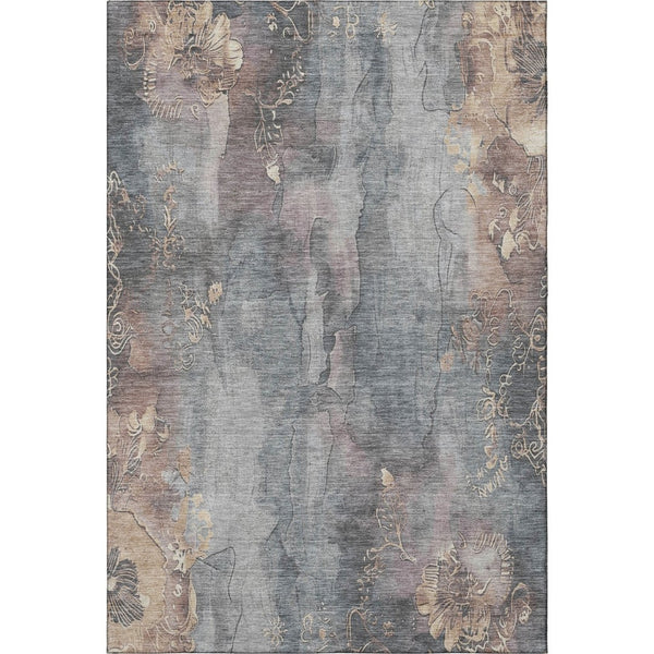 HomeRoots 5' X 8' Gray and Beige Floral Area Rug - Washable, UV Protected, Stylish, Durable for High Traffic Areas 706315