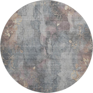 HomeRoots 8' Gray and Beige Floral Washable Round Rug with UV Protection - Durable, Stylish, and Family-Friendly! 706316
