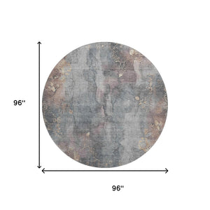 HomeRoots 8' Gray and Beige Floral Washable Round Rug with UV Protection - Durable, Stylish, and Family-Friendly! 706316