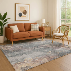 HomeRoots 8' X 10' Gray and Beige Floral Area Rug - Durable, Washable, UV Protected for Stylish Living Spaces 706317