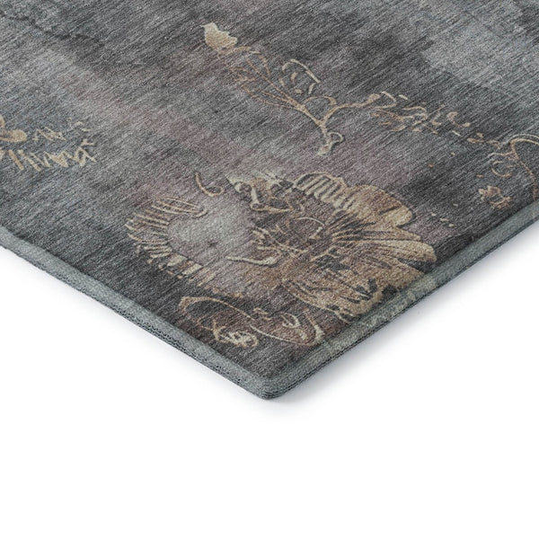 HomeRoots 8' X 10' Gray and Beige Floral Area Rug - Durable, Washable, UV Protected for Stylish Living Spaces 706317