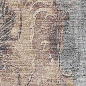 HomeRoots 8' X 10' Gray and Beige Floral Area Rug - Durable, Washable, UV Protected for Stylish Living Spaces 706317