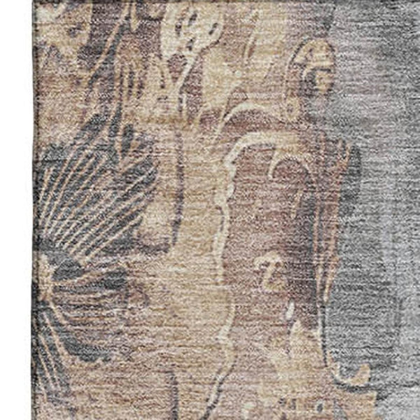 HomeRoots 8' X 10' Gray and Beige Floral Area Rug - Durable, Washable, UV Protected for Stylish Living Spaces 706317