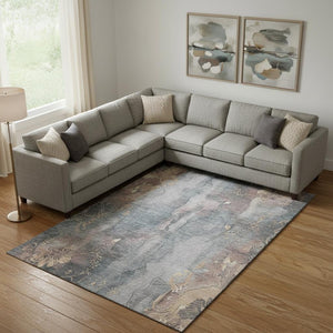 HomeRoots 9' X 12' Gray and Beige Floral Washable Area Rug – Stylish, Durable, UV-Protected for High-Traffic Areas 706318
