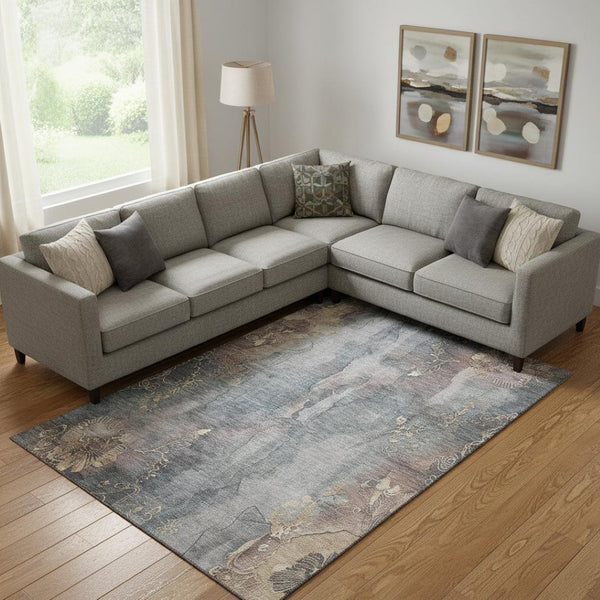 HomeRoots 10' Gray and Beige Floral Washable Area Rug - UV Protected, Durable, Easy-Care Design for Homes 706319