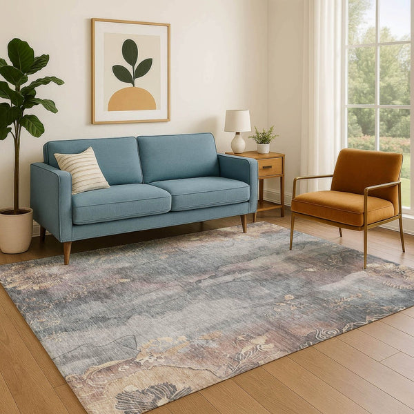 HomeRoots 10' Gray and Beige Floral Washable Area Rug - UV Protected, Durable, Easy-Care Design for Homes 706319