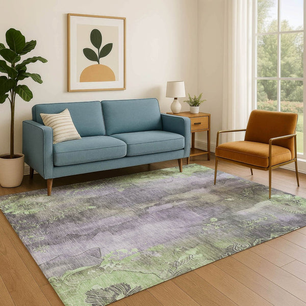 HomeRoots 5' X 8' Elegant Lavender & Green Floral Area Rug - Washable, UV Protected, Stain Resistant, Non-Slip 706321