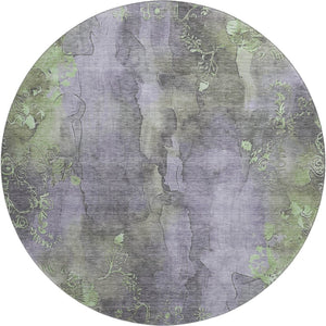 HomeRoots 8' Floral Round Rug in Lavender & Green – Washable, UV-Protected, Stain-Resistant, Non-Slip Design 706322