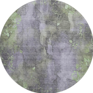 HomeRoots 8' Floral Round Rug in Lavender & Green – Washable, UV-Protected, Stain-Resistant, Non-Slip Design 706322