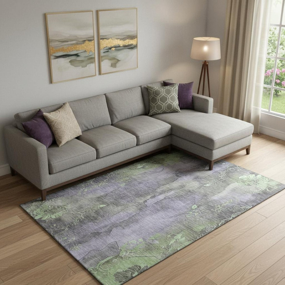 HomeRoots 10' X 14' Floral Area Rug in Lavender & Green - Washable, UV Protected, Perfect for Busy Homes! 706325