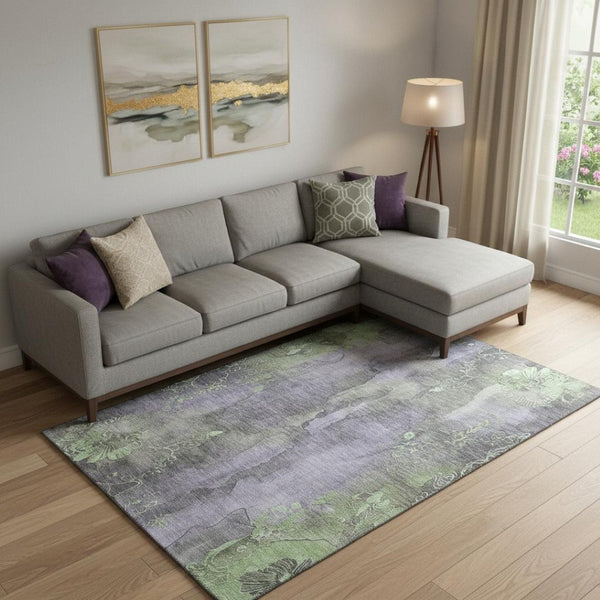 HomeRoots 10' X 14' Floral Area Rug in Lavender & Green - Washable, UV Protected, Perfect for Busy Homes! 706325