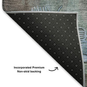 HomeRoots 8' X 10' Taupe and Blue Floral Area Rug - Washable, Stain-Resistant, UV Protected for High Traffic Homes 706329