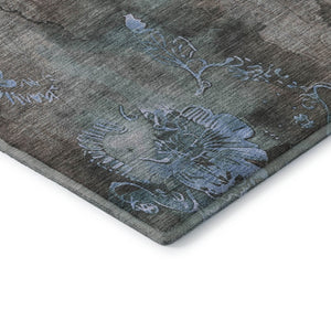 HomeRoots 8' X 10' Taupe and Blue Floral Area Rug - Washable, Stain-Resistant, UV Protected for High Traffic Homes 706329
