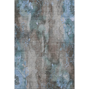 HomeRoots 8' X 10' Taupe and Blue Floral Area Rug - Washable, Stain-Resistant, UV Protected for High Traffic Homes 706329