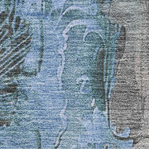 HomeRoots 9' X 12' Washable Area Rug - Taupe & Blue Floral Design with UV Protection for High-Traffic Spaces 706330