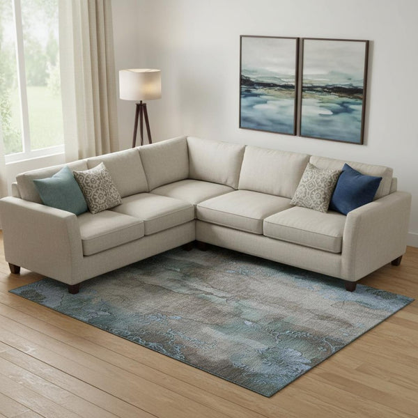 HomeRoots 10' X 14' Taupe & Blue Floral Area Rug - Durable, Washable, UV-Protected for Stylish Living Spaces 706331