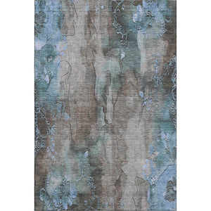 HomeRoots 10' X 14' Taupe & Blue Floral Area Rug - Durable, Washable, UV-Protected for Stylish Living Spaces 706331