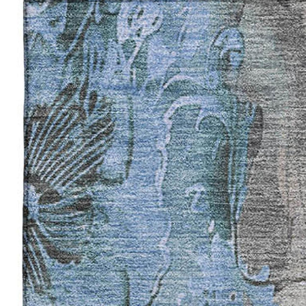HomeRoots 10' X 14' Taupe & Blue Floral Area Rug - Durable, Washable, UV-Protected for Stylish Living Spaces 706331