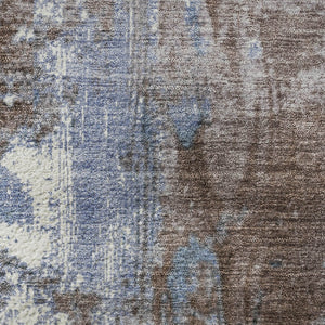 HomeRoots 8' Brown and Blue Abstract Washable Round Rug – Durable, Stylish, UV-Protected for High Traffic Areas 706334