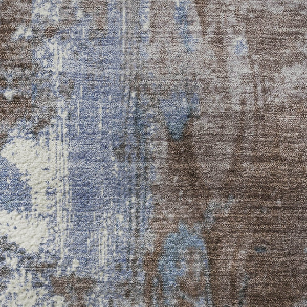 HomeRoots 8' Brown and Blue Abstract Washable Round Rug – Durable, Stylish, UV-Protected for High Traffic Areas 706334