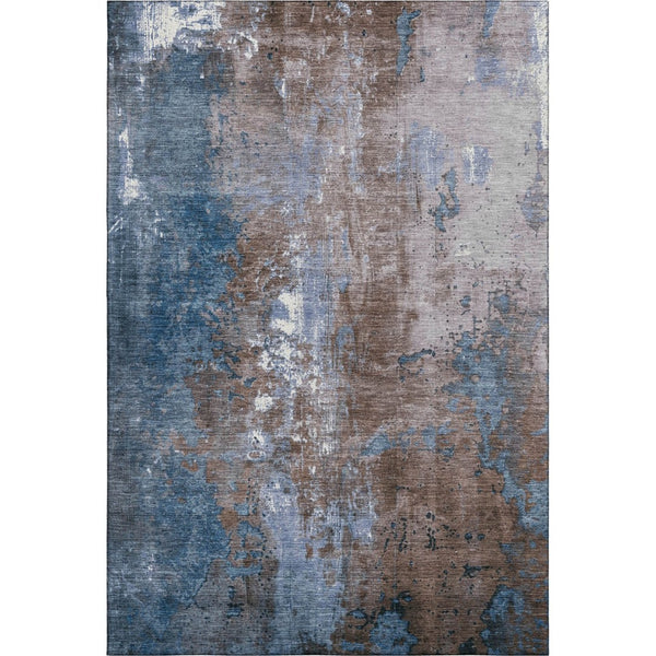 HomeRoots 8' X 10' Washable Abstract Area Rug in Brown & Blue – Durable, UV-Protected, Non-Slip for High-Traffic Areas 706335