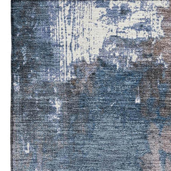 HomeRoots 8' X 10' Washable Abstract Area Rug in Brown & Blue – Durable, UV-Protected, Non-Slip for High-Traffic Areas 706335